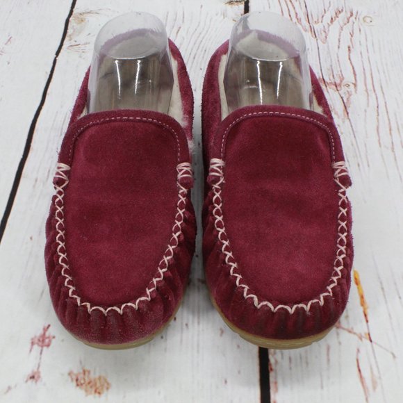 LL Bean Maroon Suede Shearling Lined Wicked Good Venetian Slippers 7 M - Picture 5 of 9